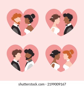 Flat vector wedding. People silhouettes in love. Happy marriage.