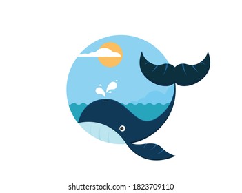 Nado de ballena vector plano en el mar