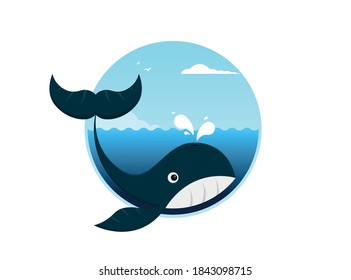Nado de ballena vector plano en el mar