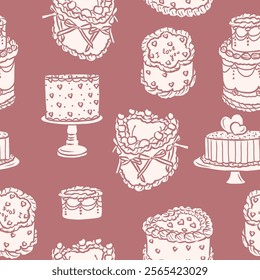 Flat vector whimsical cakes seamless pattern