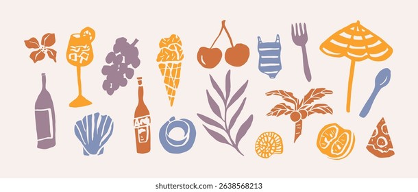 Flat vector whimsical doodle beach collection