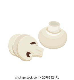 Flat vector of White button mushroom isolated on white background. Flat illustration graphic icon