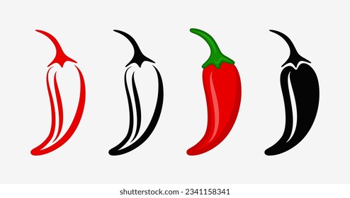 Flat Vector Whole Fresh Hot Chili Pepper Design Template Closeup Isolated. Spicy Chili Hot or Bell Pepper, Front View. Vector Illustration
