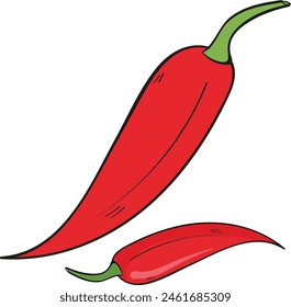 Flat Vector Whole Fresh Hot Chili Pepper Design Template Closeup Isolated. Spicy Chili Hot or Bell Pepper, Front View. Vector Illustration