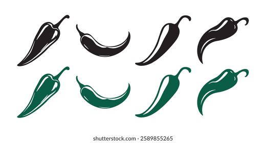 Flat Vector Whole Fresh Hot Chili Pepper Design Template Closeup Isolated. Spicy Chili Hot or Bell Pepper, Front View. Vector Illustration. 