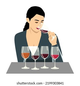 Flat vector of Wine tasting event with people degustating wines. Flat vector illustration isolated on white background