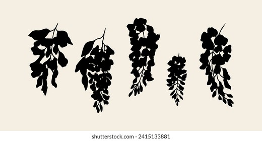 Flat vector wisteria flower collection