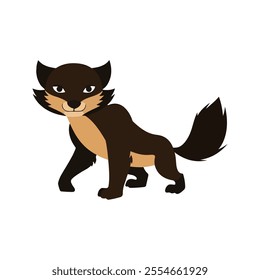 Flat Vector Wolverine Illustration, Stylized Cartoon Design with Brown and Tan Body, Clean Minimalist Style