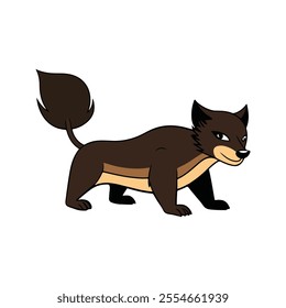 Flat Vector Wolverine Illustration, Stylized Cartoon Design with Brown and Tan Body, Clean Minimalist Style