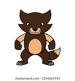 Flat Vector Wolverine Illustration, Stylized Cartoon Design with Brown and Tan Body, Clean Minimalist Style