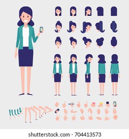 Flat Vector Woman character for your scenes. Character creation set with various views, hairstyles and poses. Parts of body template for design work and animation.