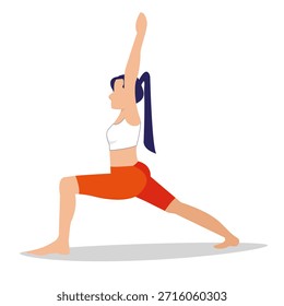 Mujer de Vector plana que hace la postura alta del yoga de la estocada