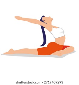 Mujer de Vector plana que hace la pose de la yoga de la paloma