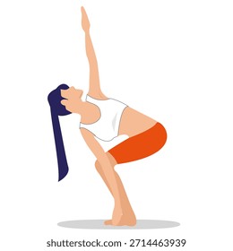 Flat Vector Woman Doing Revolved Chair Yoga Pose