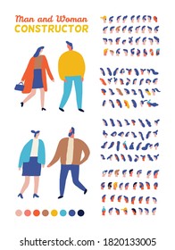 Flat vector woman and man constructor. 