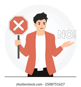 Flat vector woman man saying no stop concept illustration
