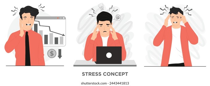 Flat vector woman stress working headache concept illustration
