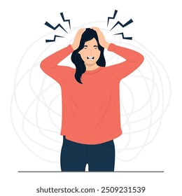 Flat vector woman stress working headache concept illustration
