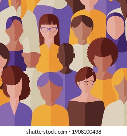 Flat Vector Of Women Of Different Ages And Different Professions. Equal Concept And International Women's Day.