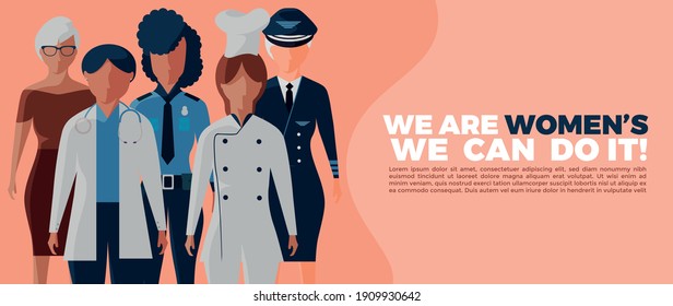 Flat vector of women of different ages and different professions. equal concept and international women's day.