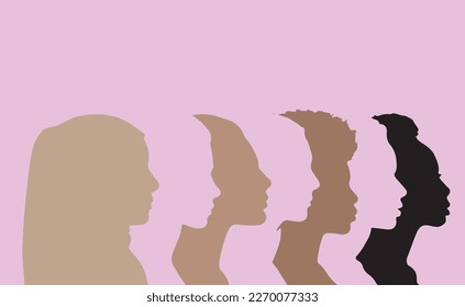 Perfil de mujeres con vector plano, mes de historia de las mujeres