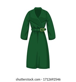 Flat vector women's green coat with 3/4 sleeves. Women's clothing.