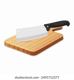 Flat Vector Wooden Cutting Board with Kitchen Knife Icon. Cutting Board and Knife Design Template. Chopping Board with Knife Isolated on White Background