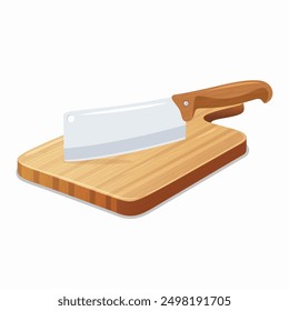 Flat Vector Wooden Cutting Board with Kitchen Knife Icon. Cutting Board and Knife Design Template. Chopping Board with Knife Isolated on White Background