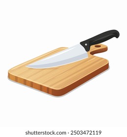 Flat Vector Wooden Cutting Board with Kitchen Knife Icon. Cutting Board and Knife Design Template. Chopping Board with Knife Isolated on White Background