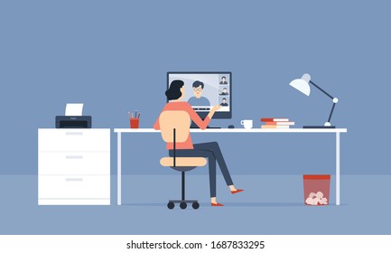 flat vector work from home workplace concept and business smart working online connect anywhere  concept