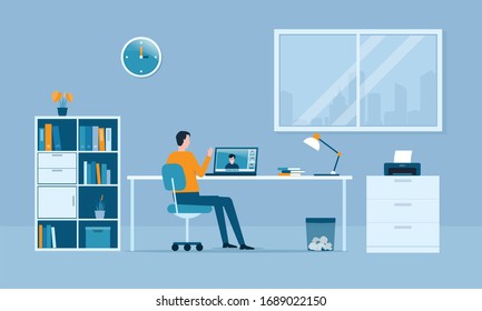 flat vector work from home workplace concept and business smart working online connect anywhere  concept