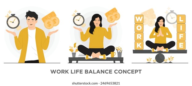 Flat vector work life balance concept illustration