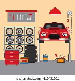 Flat vector workshop car repair