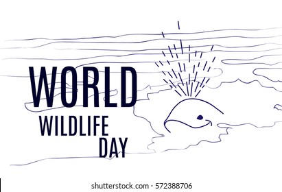 Flat, vector. World Animal Day. Figure wild dolphin in the trees.