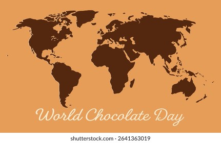 Flat vector of the world map with a chocolate theme for World Chocolate Day. Suitable for international celebration graphics.