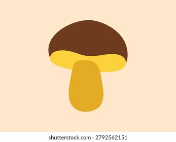 Flat vector yellow bolete mushroom isolated in a minimal woodland style. Edible forest fungi illustration for recipe designs, food branding, botanical sets, and nature projects.