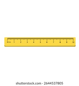 Flat vector of a yellow ruler marked in centimeters. Essential educational and drawing tool suitable for math or geometry-themed visuals.