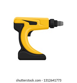 Flat vector of yellow-black cordless drill. Electric screw driver. Power tool for home repair or construction works