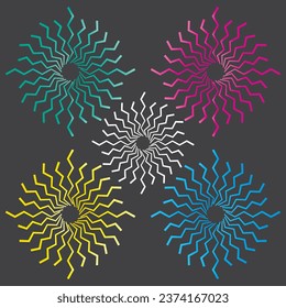 Flat vector zigzag fireworks explosion cartoon element set. fireworks mascot icon set 