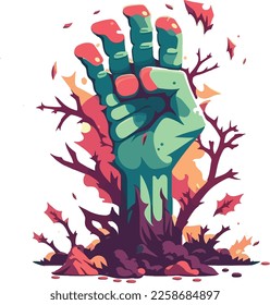 Flat Vector of the zombie hand illustration vector