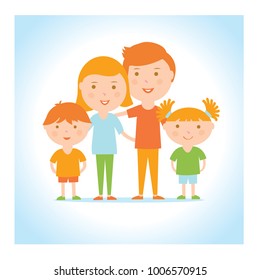 Flat vectorial image of a family in a blue square