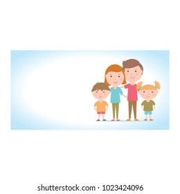 Flat vectorial image of a family in a horizontal rectangle