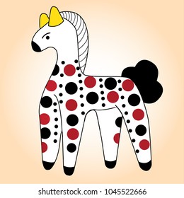 Flat vectorial image of Russian folk toys. The Dymkovo toy is a horse.