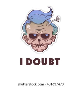 Flat, vector.Zombie sticker. The original living dead with a sour face.