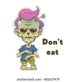 Flat, vector.Zombie sticker. The original living dead with a sour face.