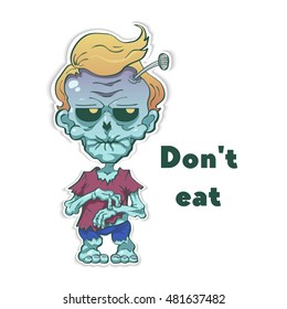 Flat, vector.Zombie sticker. The original living dead with a sour face.