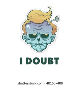 Flat, vector.Zombie sticker. The original living dead with a sour face.