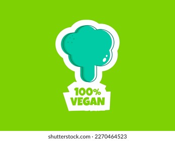 Flat vegan broccoli. Healthy vegan food. Healthy diet. Vegetarian food. Vegan menu. Healthy nutrition garden food. Vector illustration