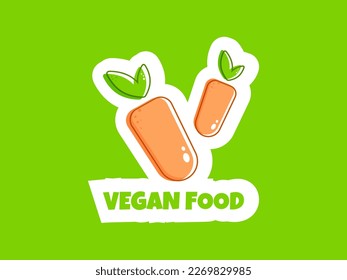 Flat vegan carrot. Healthy vegan food. Healthy diet. Vegetarian food. Vegan menu. Healthy nutrition garden food. Vector illustration