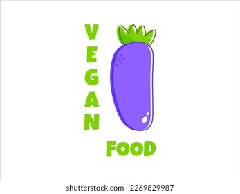 Flat vegan eggplant. Healthy vegan food. Healthy diet. Vegetarian food. Vegan menu. Healthy nutrition garden food. Vector illustration